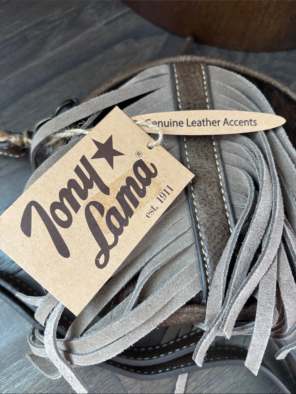Tony Lama Genuine Leather accent,suede fringe.hair hide adjustable strap,canteen - Picture 9 of 13
